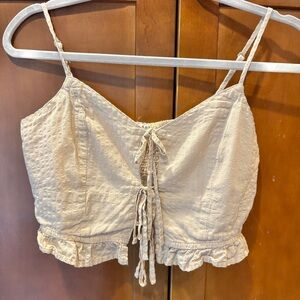 Aerie Woven Tie Front Cropped Ruffle Tank